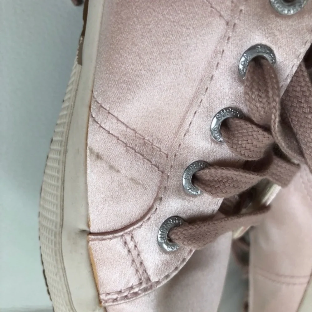 Superga x Man Repeller Pink Satin Lace Up Balletcore Sneakers 37.5 Coquette